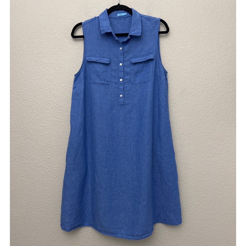 J. McLaughlin 100% Linen Sleeveless Popover Shift Dress Blue Size Large